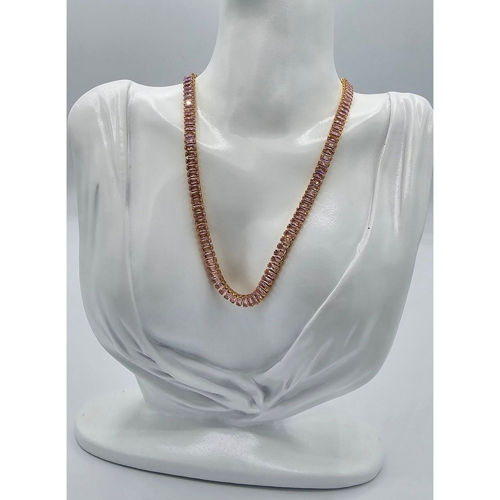 Oshena Baguette Tennis Necklace Women Pink Gold Tone Cubic Zirconia MSRP $225